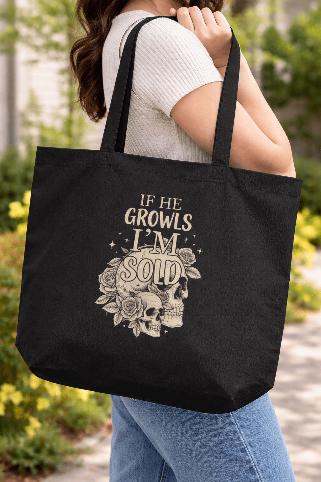 If He Growls I'm Sold Oversized Book Tote - Bags - TheSpinedLife