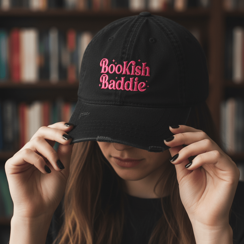 Bookish Baddie Embroidered Distressed Hat - Hats - TheSpinedLife