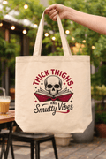 Thick Thighs & Smutty Vibes | Organic Canvas Book Tote - Tote Bag - TheSpinedLife