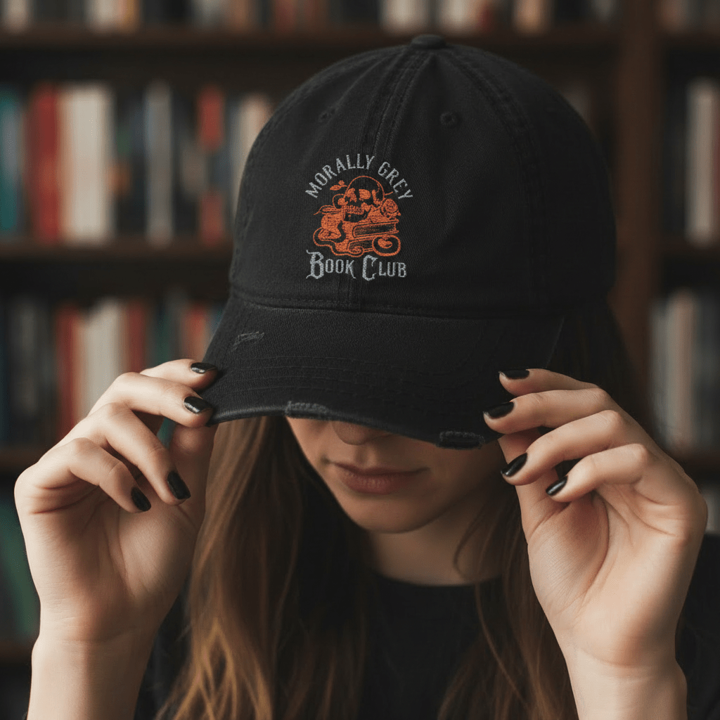 Morally Grey Book Club Embroidered Distressed Hat - Hats - TheSpinedLife