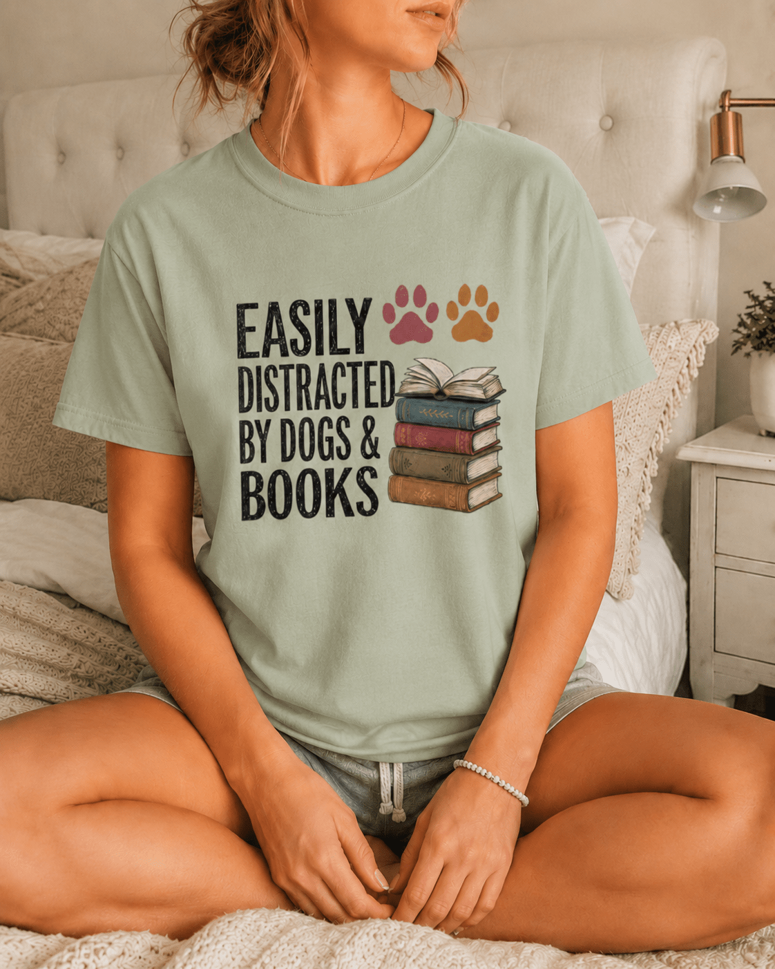 Easily Distracted by Dogs & Books Tee - T-SHIRT - TheSpinedLife