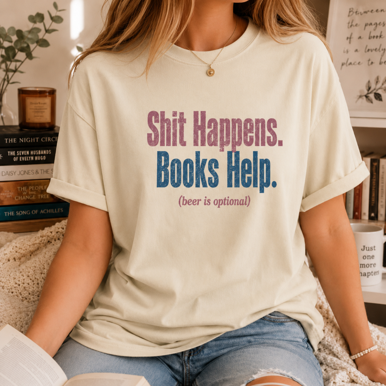 Shit Happens. Books Help. (beer is optional) Graphic Tee