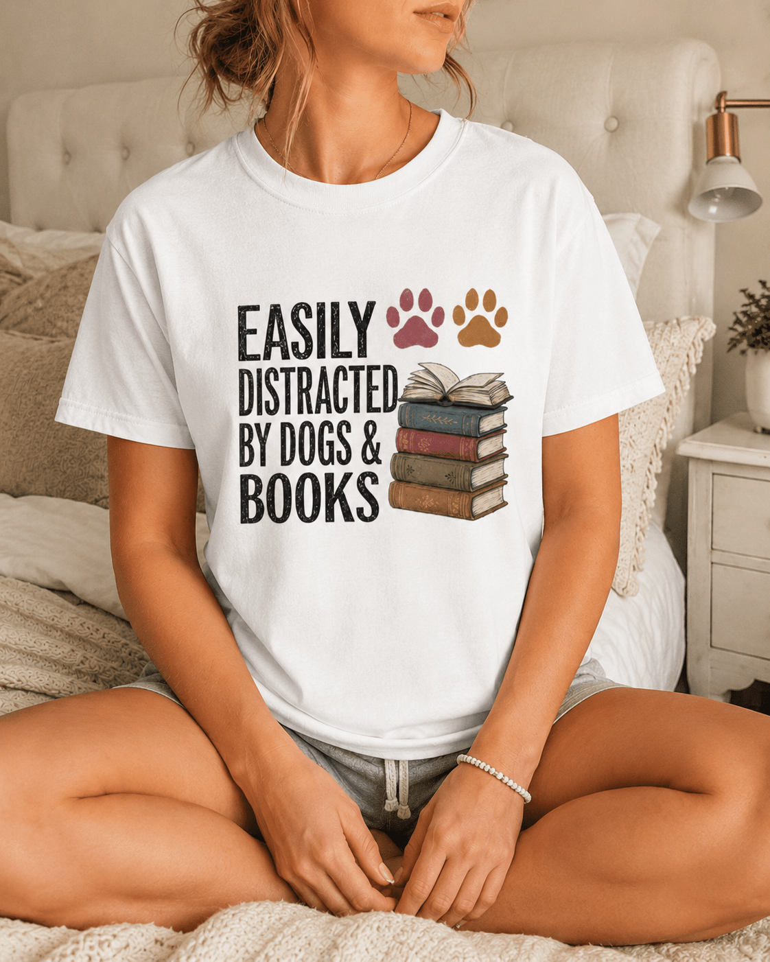 Easily Distracted by Dogs & Books Tee - T-SHIRT - TheSpinedLife