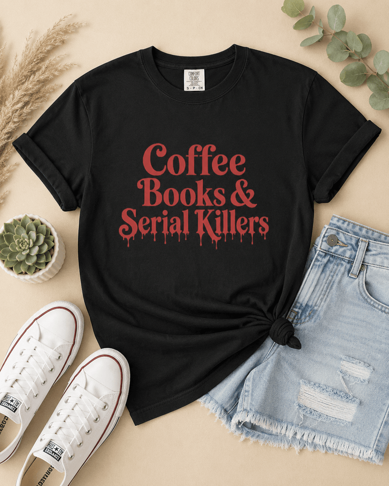 Coffee, Books & Serial Killers Graphic Tee - T-SHIRT - TheSpinedLife