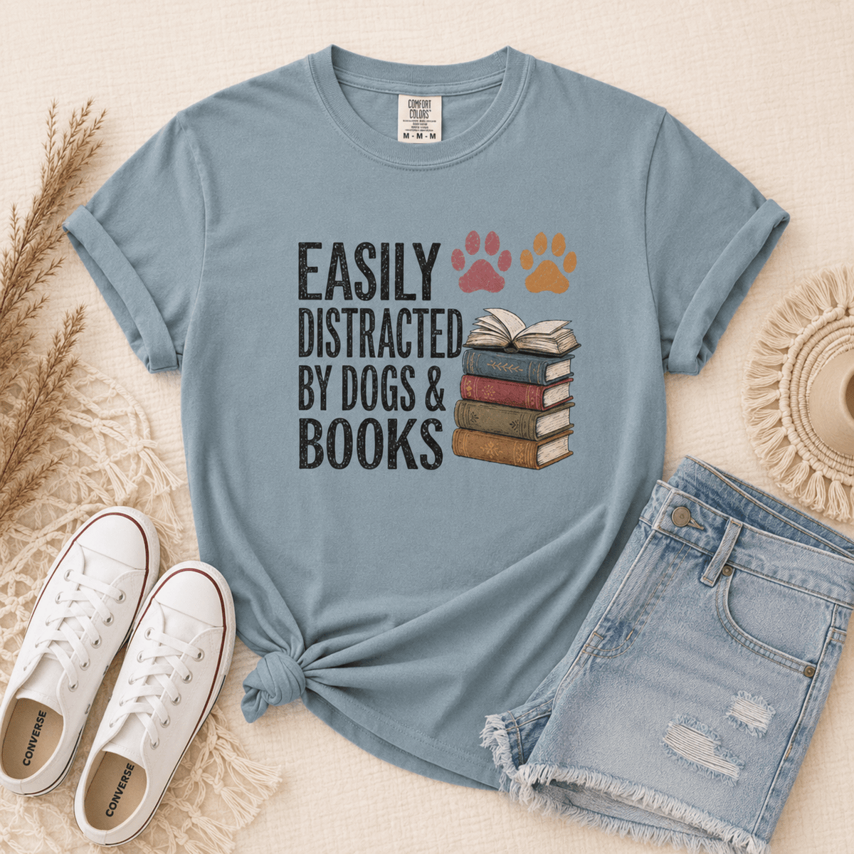 Easily Distracted by Dogs & Books Tee - T-SHIRT - TheSpinedLife