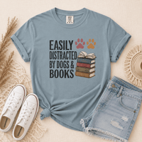 Easily Distracted by Dogs & Books Tee - T-SHIRT - TheSpinedLife