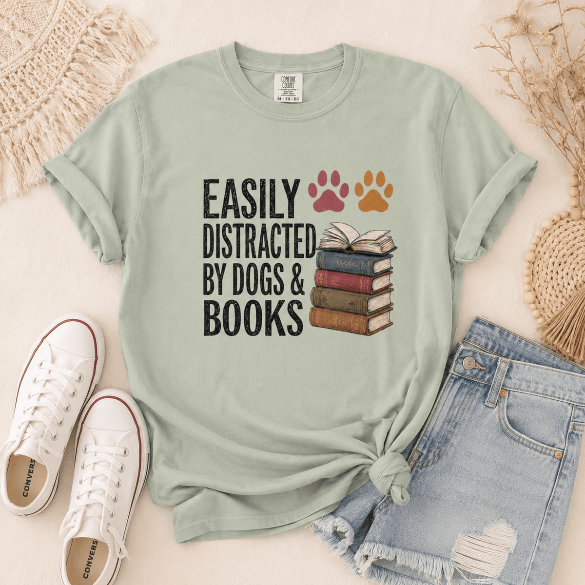 Easily Distracted by Dogs & Books Tee - T-SHIRT - TheSpinedLife
