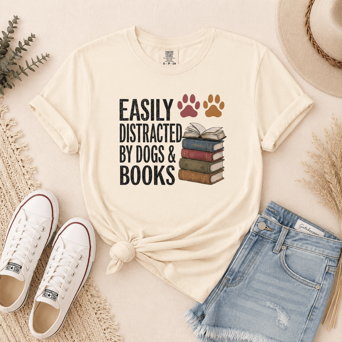 Easily Distracted by Dogs & Books Tee - T-SHIRT - TheSpinedLife