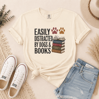 Easily Distracted by Dogs & Books Tee - T-SHIRT - TheSpinedLife