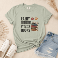 Easily Distracted by Cats & Books Tee - T-SHIRT - TheSpinedLife