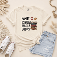 Easily Distracted by Cats & Books Tee - T-SHIRT - TheSpinedLife