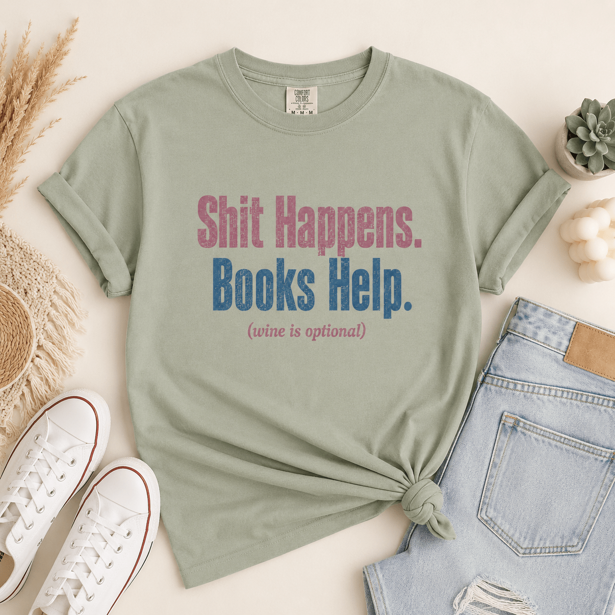 Shit Happens. Books Help. Graphic Tee - T - SHIRT - TheSpinedLife