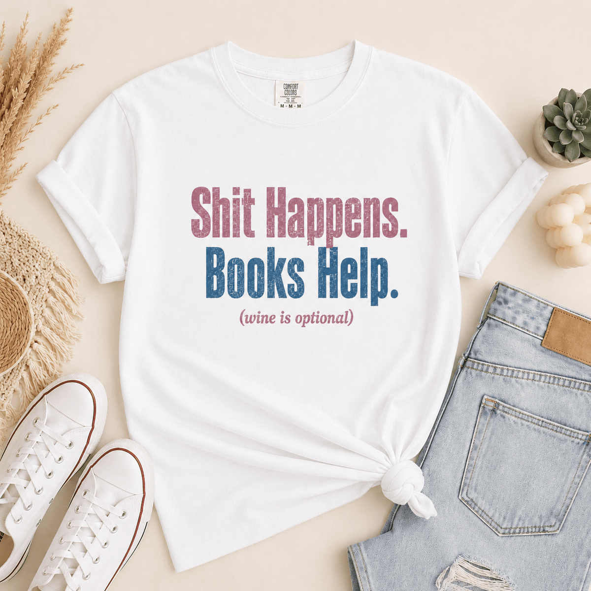 Shit Happens. Books Help. Graphic Tee - T - SHIRT - TheSpinedLife