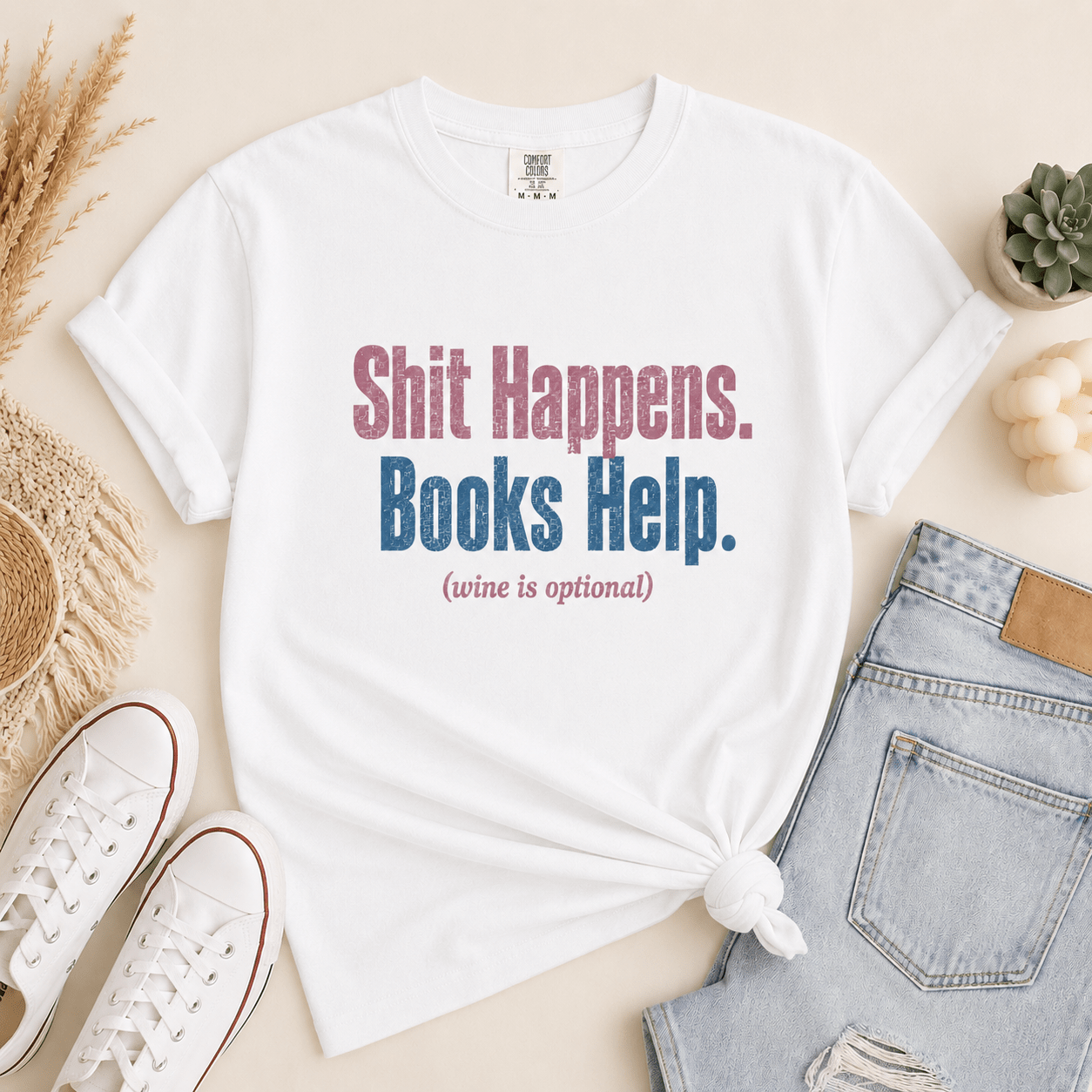 Shit Happens. Books Help. Graphic Tee - T - SHIRT - TheSpinedLife