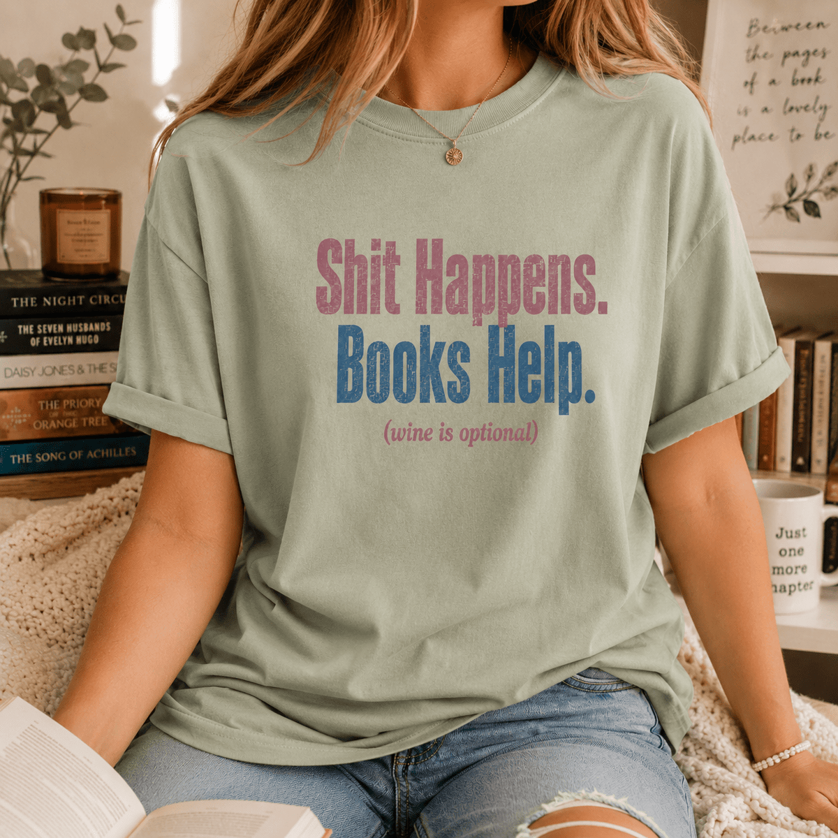 Shit Happens. Books Help. Graphic Tee - T - SHIRT - TheSpinedLife