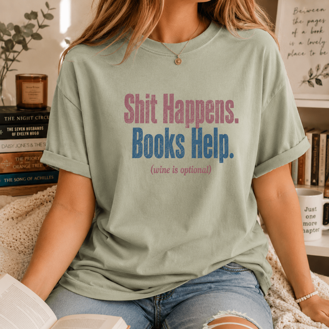 Shit Happens. Books Help. Graphic Tee - T - SHIRT - TheSpinedLife