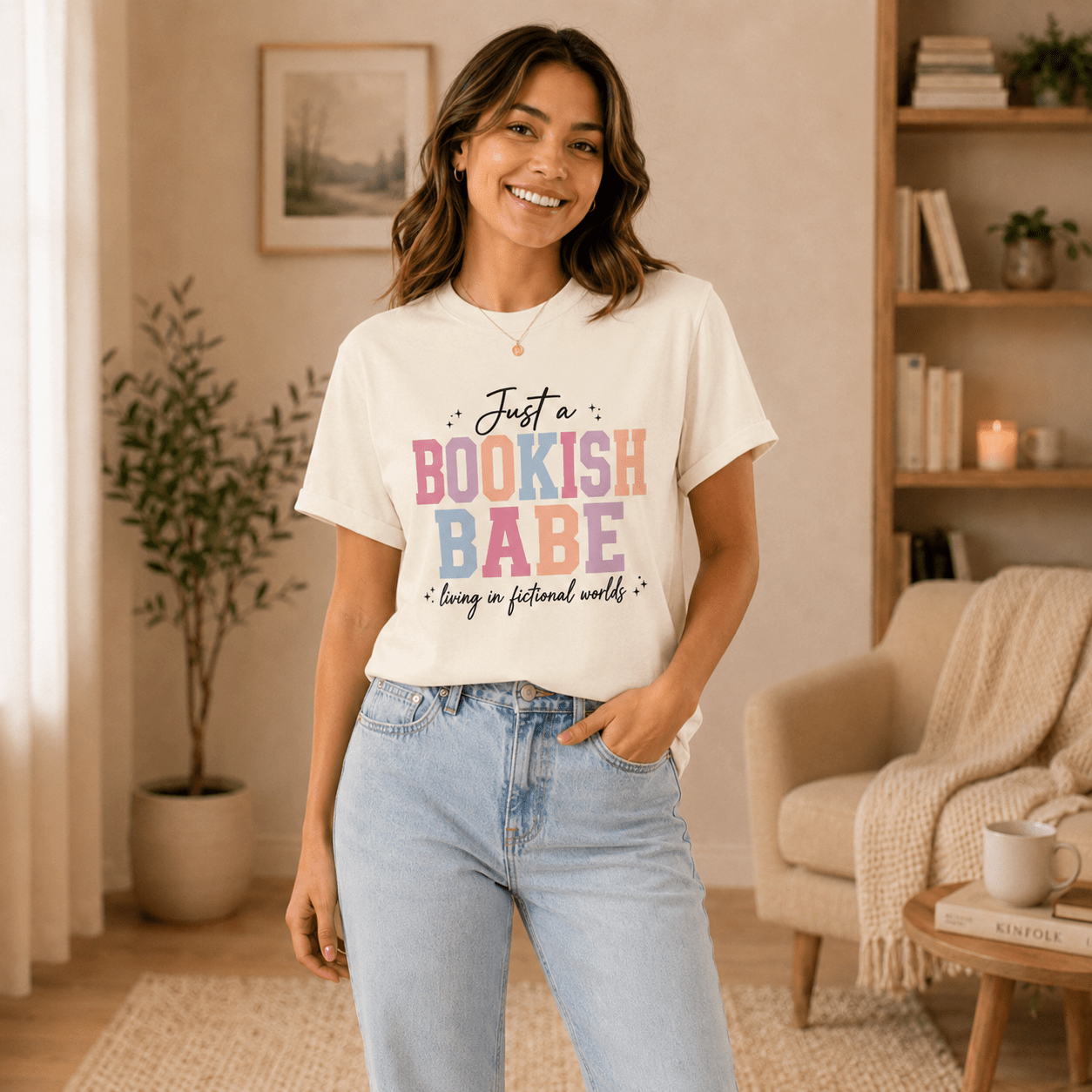 Just a Bookish Babe | Living in Fictional Worlds Tee - T - SHIRT - TheSpinedLife