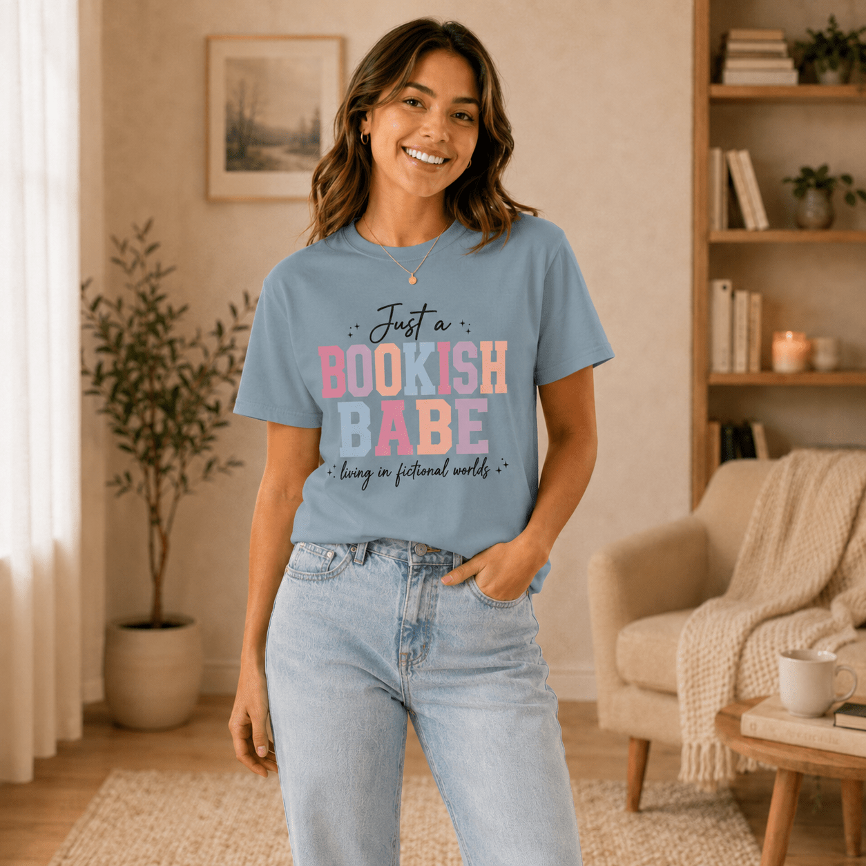 Just a Bookish Babe | Living in Fictional Worlds Tee - T - SHIRT - TheSpinedLife