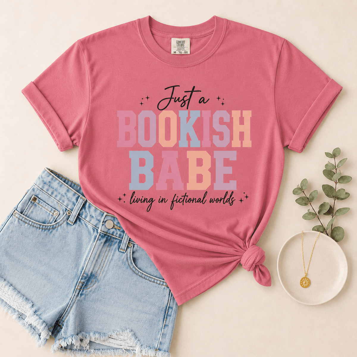 Just a Bookish Babe | Living in Fictional Worlds Tee - T - SHIRT - TheSpinedLife
