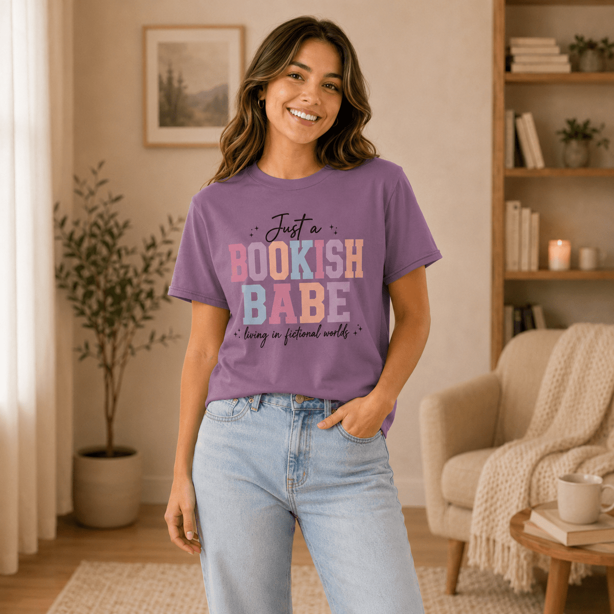 Just a Bookish Babe | Living in Fictional Worlds Tee - T - SHIRT - TheSpinedLife