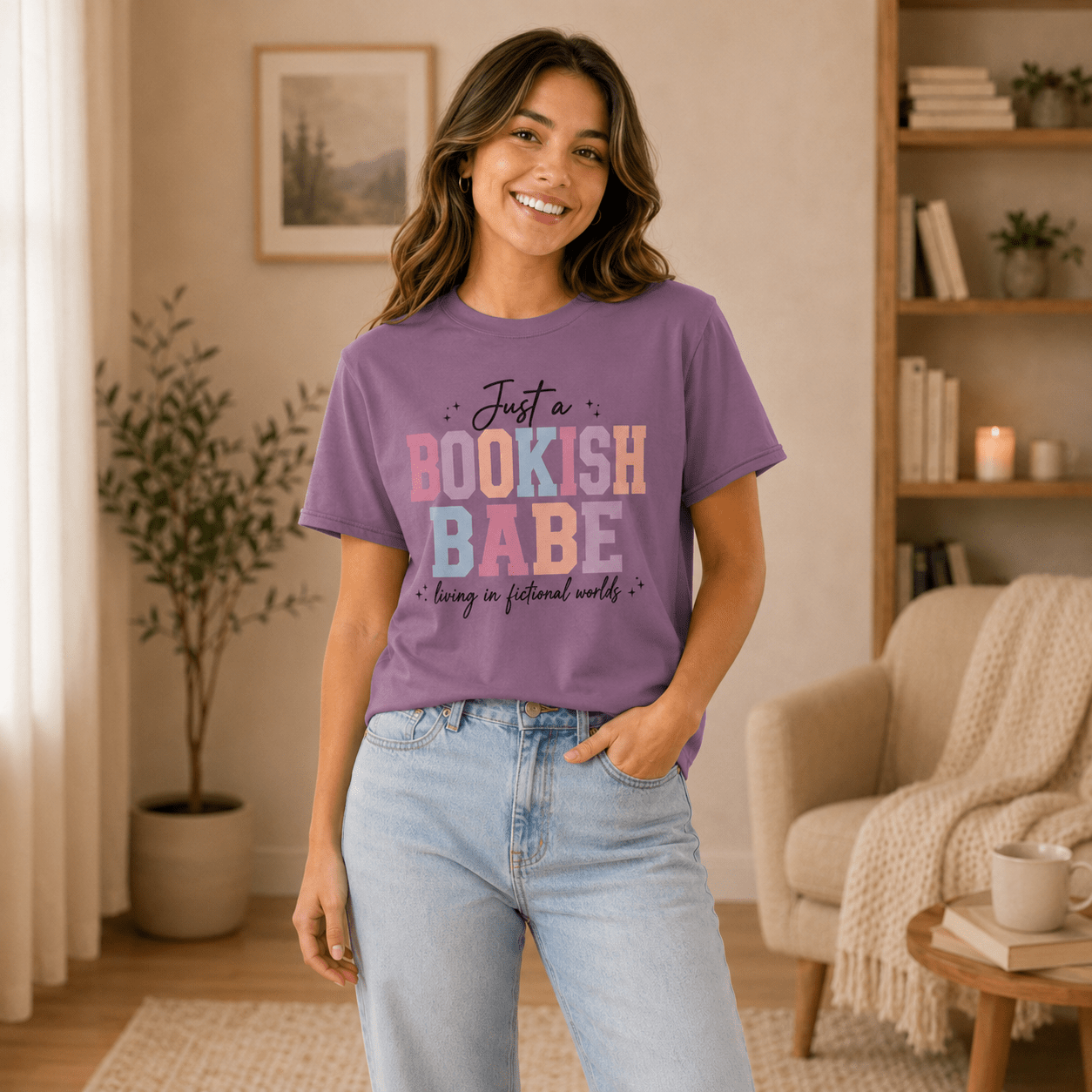 Just a Bookish Babe | Living in Fictional Worlds Tee - T - SHIRT - TheSpinedLife