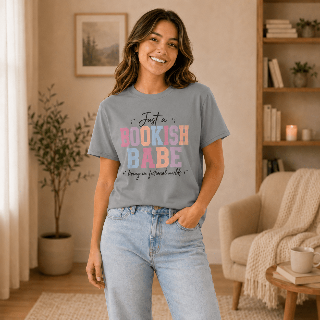 Just a Bookish Babe | Living in Fictional Worlds Tee - T - SHIRT - TheSpinedLife