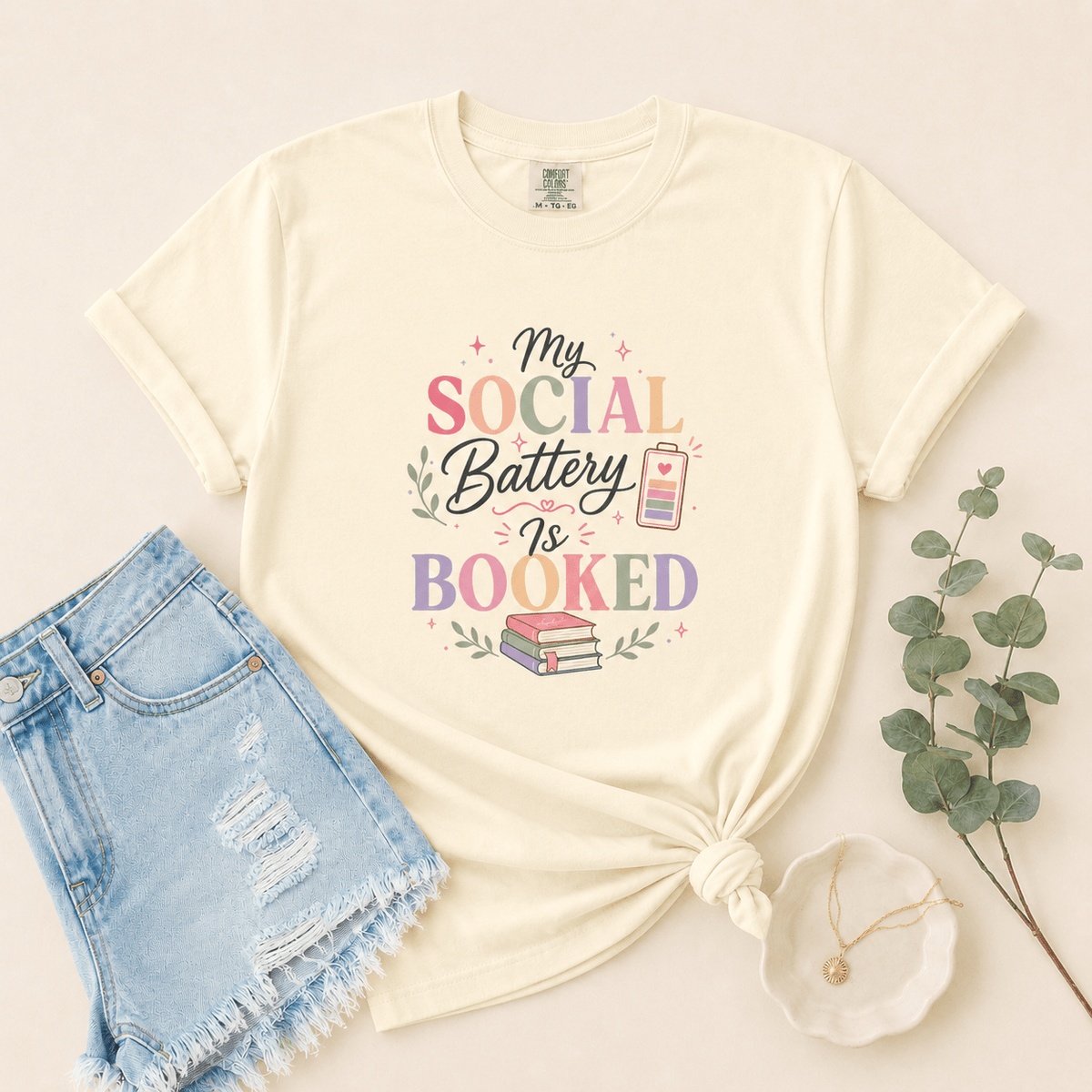 My Social Battery Is Booked Graphic Tee - T - SHIRT - TheSpinedLife