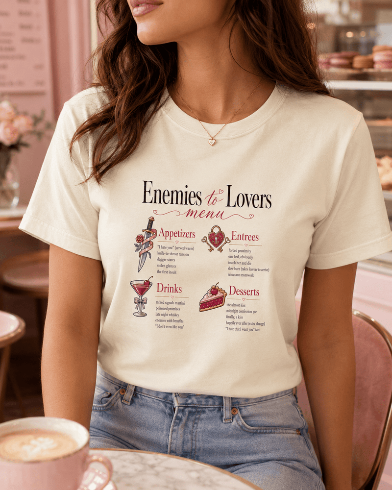 Enemies to Lovers Menu Bookish Graphic Tee - T - SHIRT - TheSpinedLife