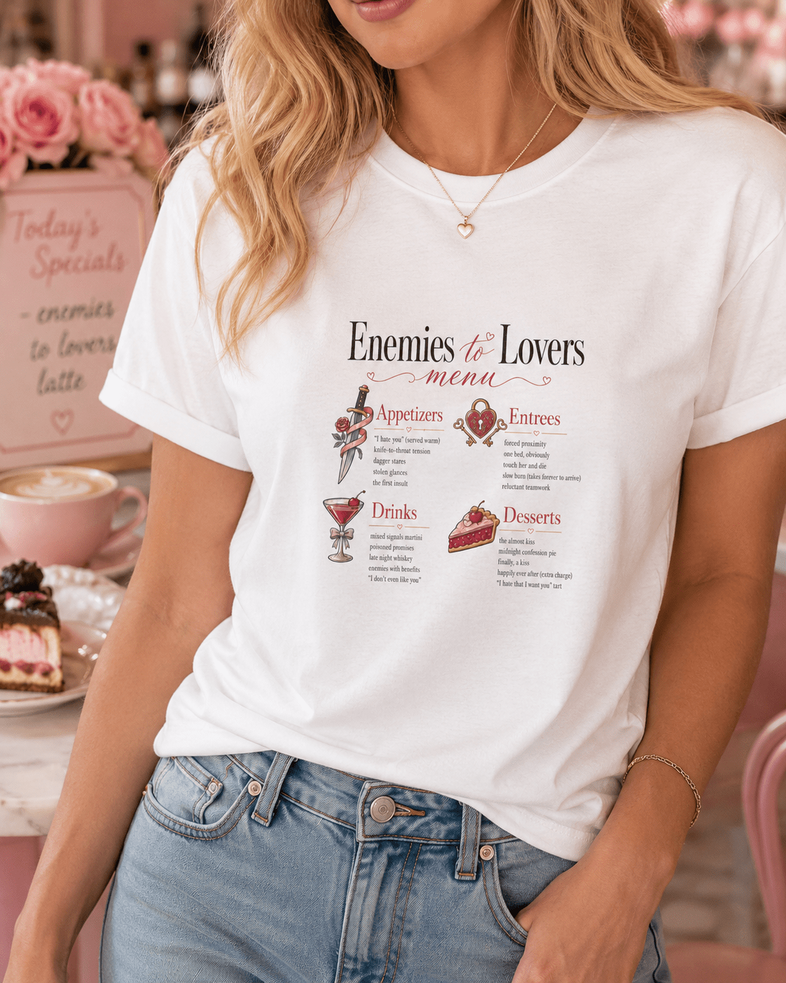Enemies to Lovers Menu Bookish Graphic Tee - T - SHIRT - TheSpinedLife