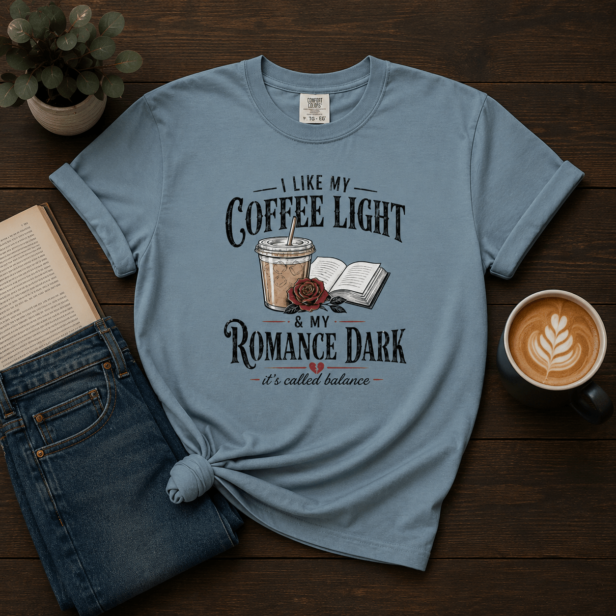 Coffee Light Romance Dark Graphic Tee - T - SHIRT - TheSpinedLife