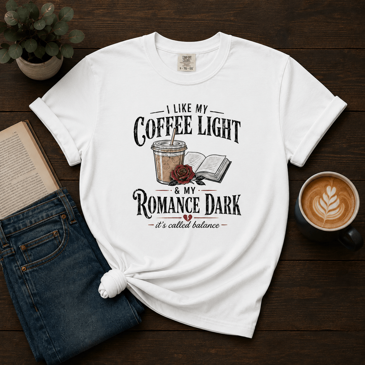 Coffee Light Romance Dark Graphic Tee - T - SHIRT - TheSpinedLife