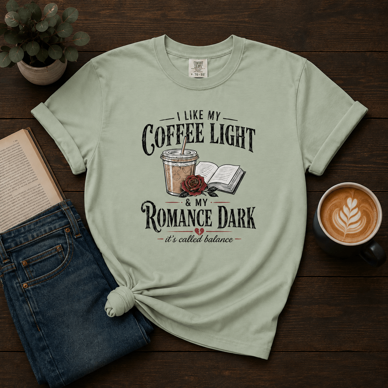 Coffee Light Romance Dark Graphic Tee - T - SHIRT - TheSpinedLife