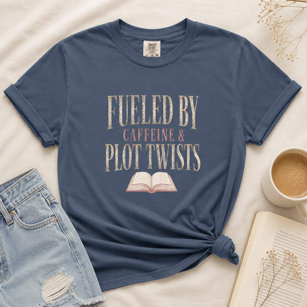 Fueled by Caffeine & Plot Twists Graphic Tee - T - SHIRT - TheSpinedLife