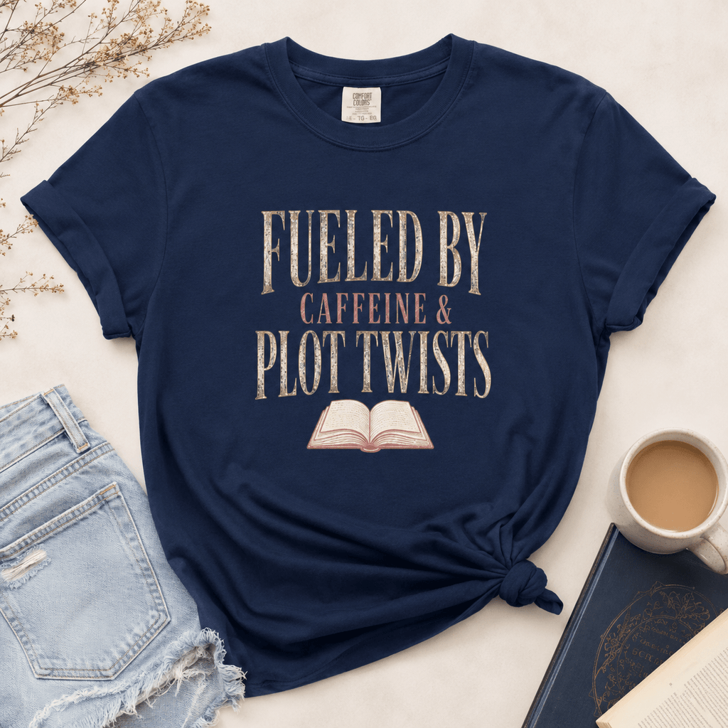 Fueled by Caffeine & Plot Twists Graphic Tee - T - SHIRT - TheSpinedLife