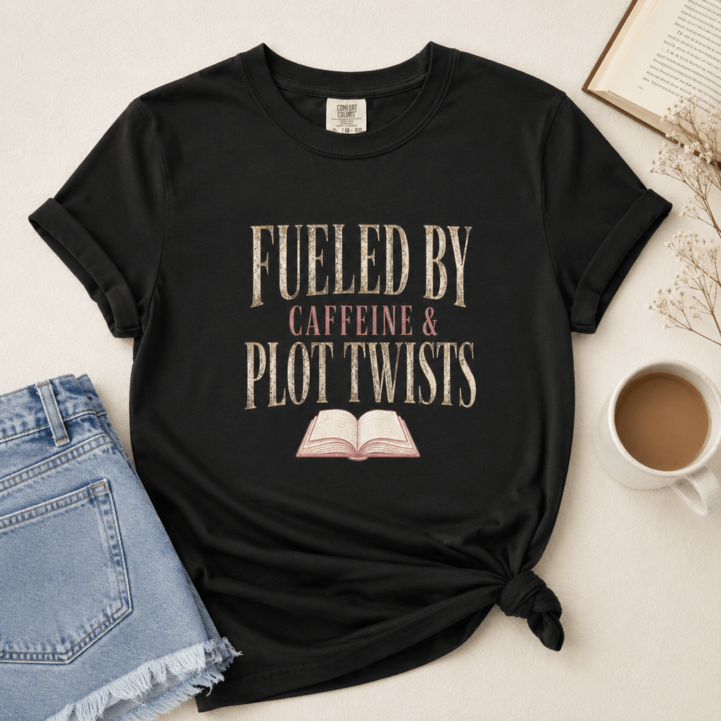 Fueled by Caffeine & Plot Twists Graphic Tee - T - SHIRT - TheSpinedLife