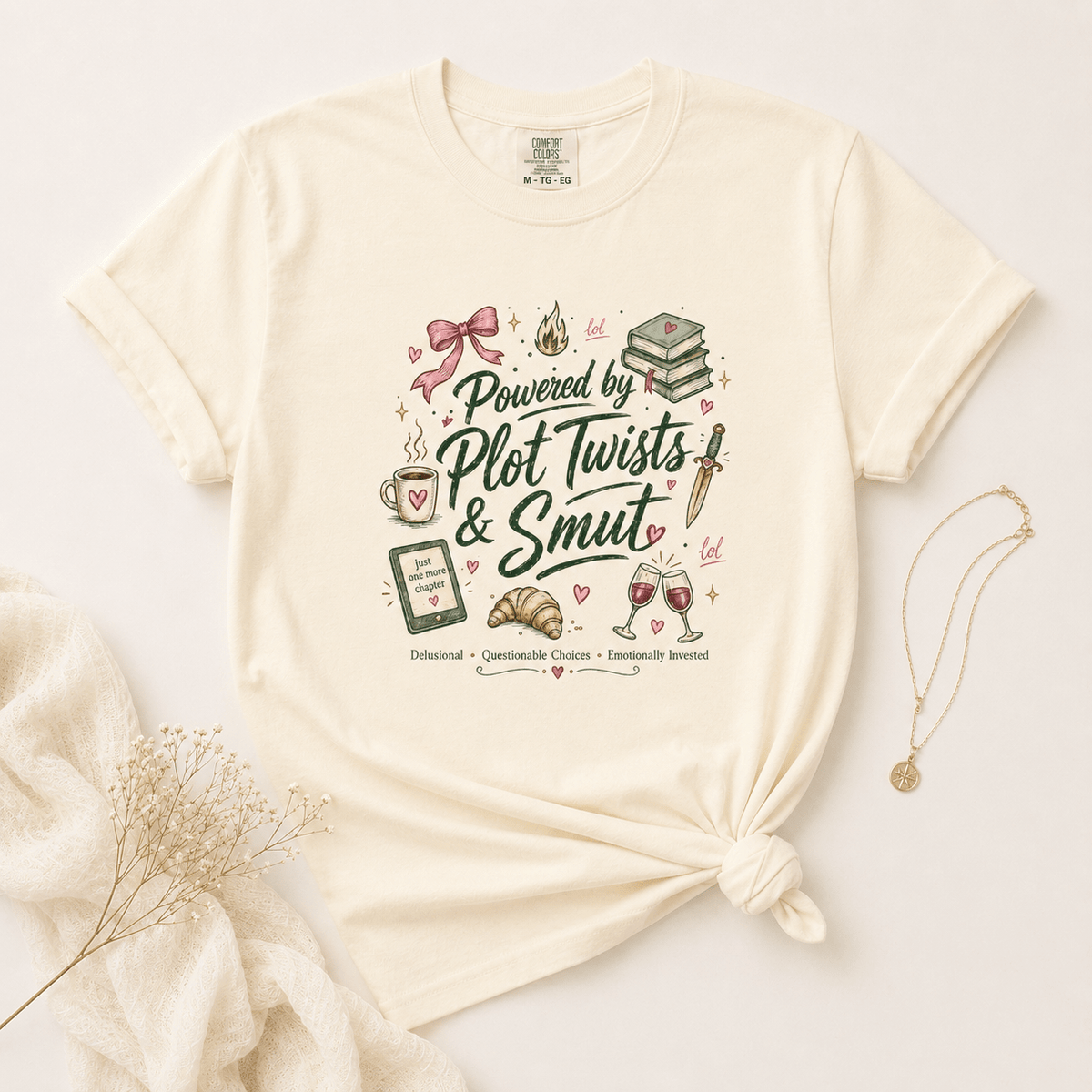Powered by Plot Twists & Smut Graphic Tee - T - SHIRT - TheSpinedLife