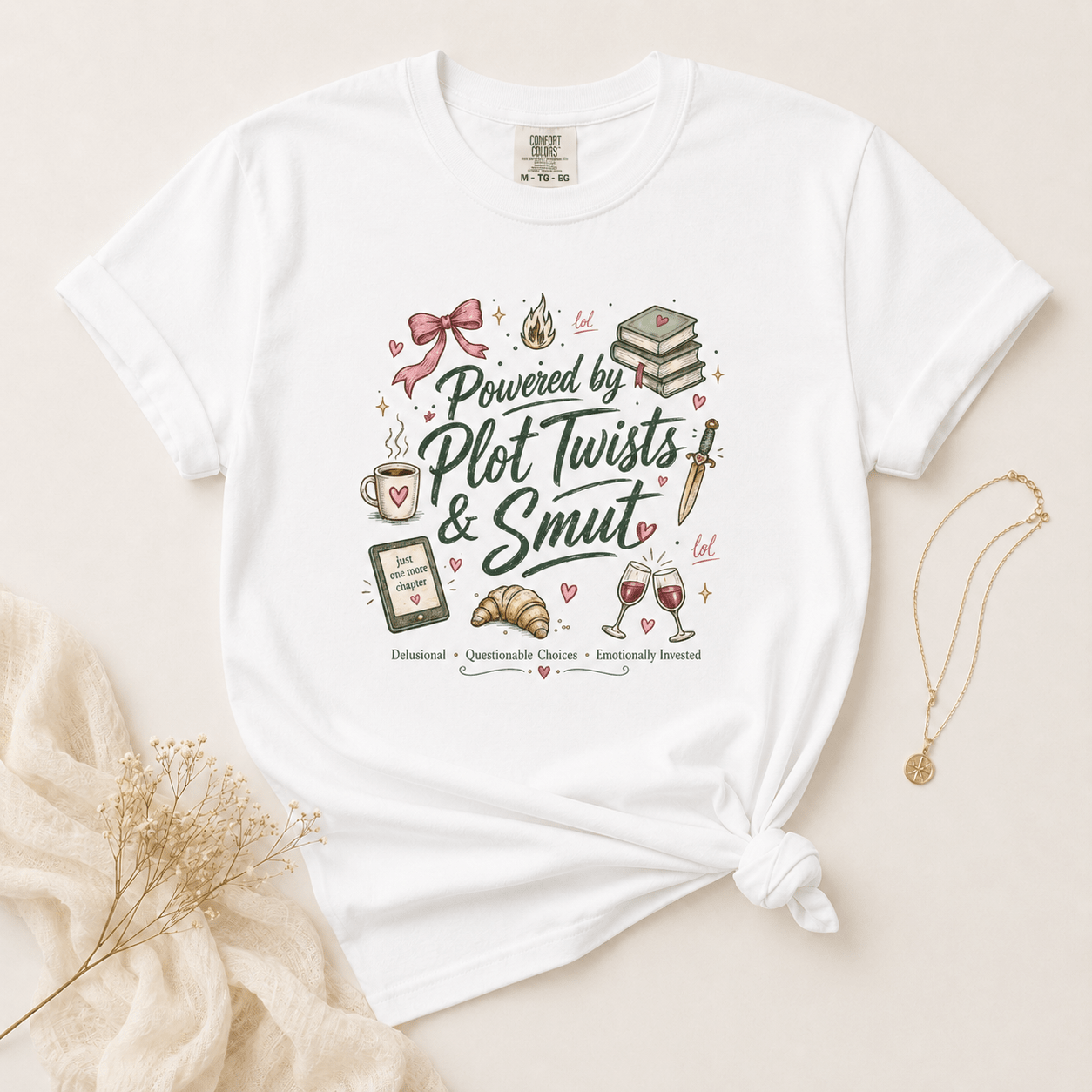 Powered by Plot Twists & Smut Graphic Tee - T - SHIRT - TheSpinedLife