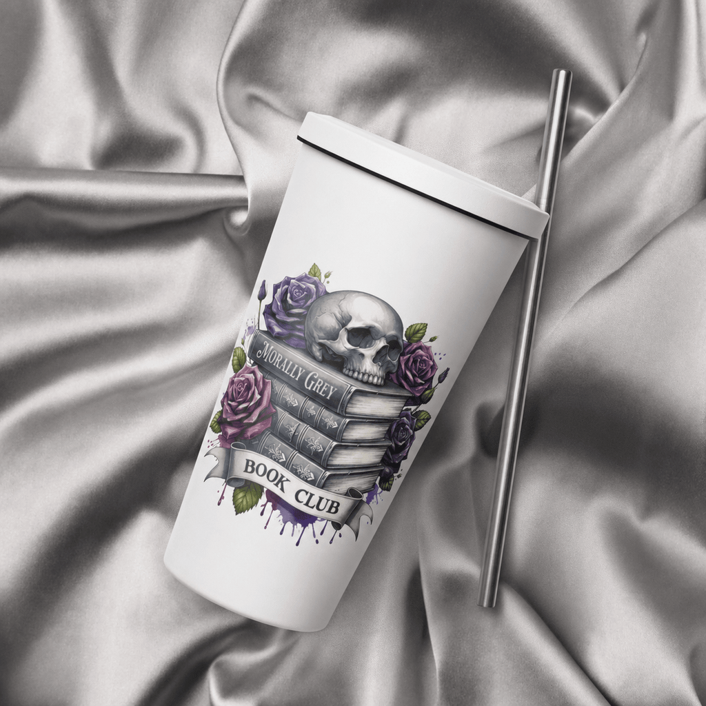 Skull & Roses Morally Grey Tumbler - DRINKWARE - TheSpinedLife