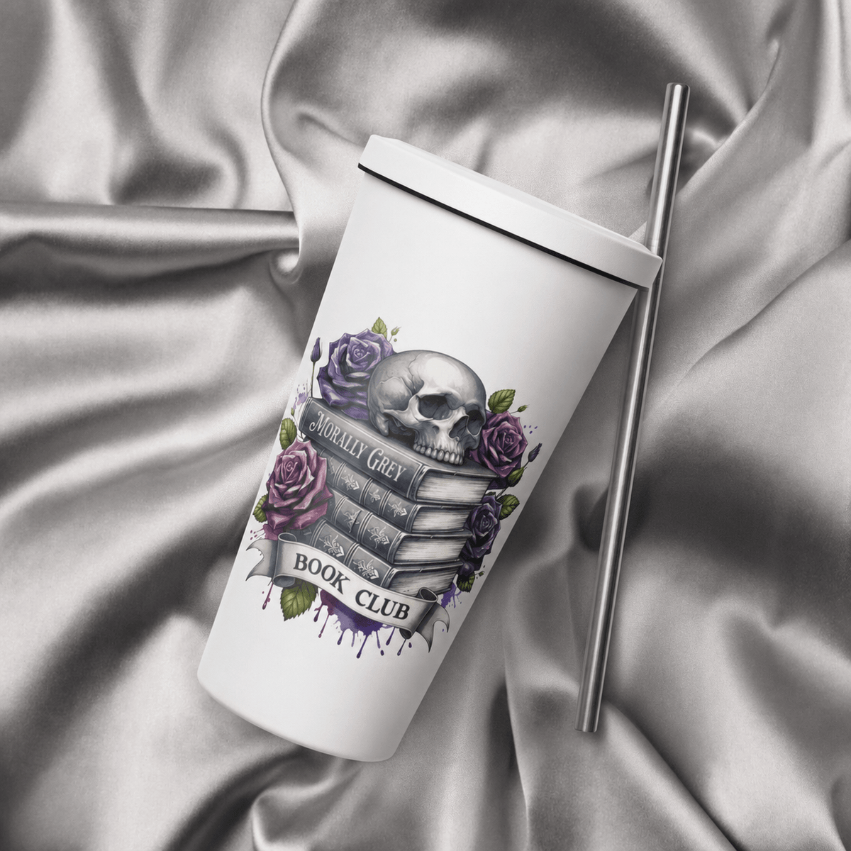 Skull & Roses Morally Grey Tumbler - DRINKWARE - TheSpinedLife
