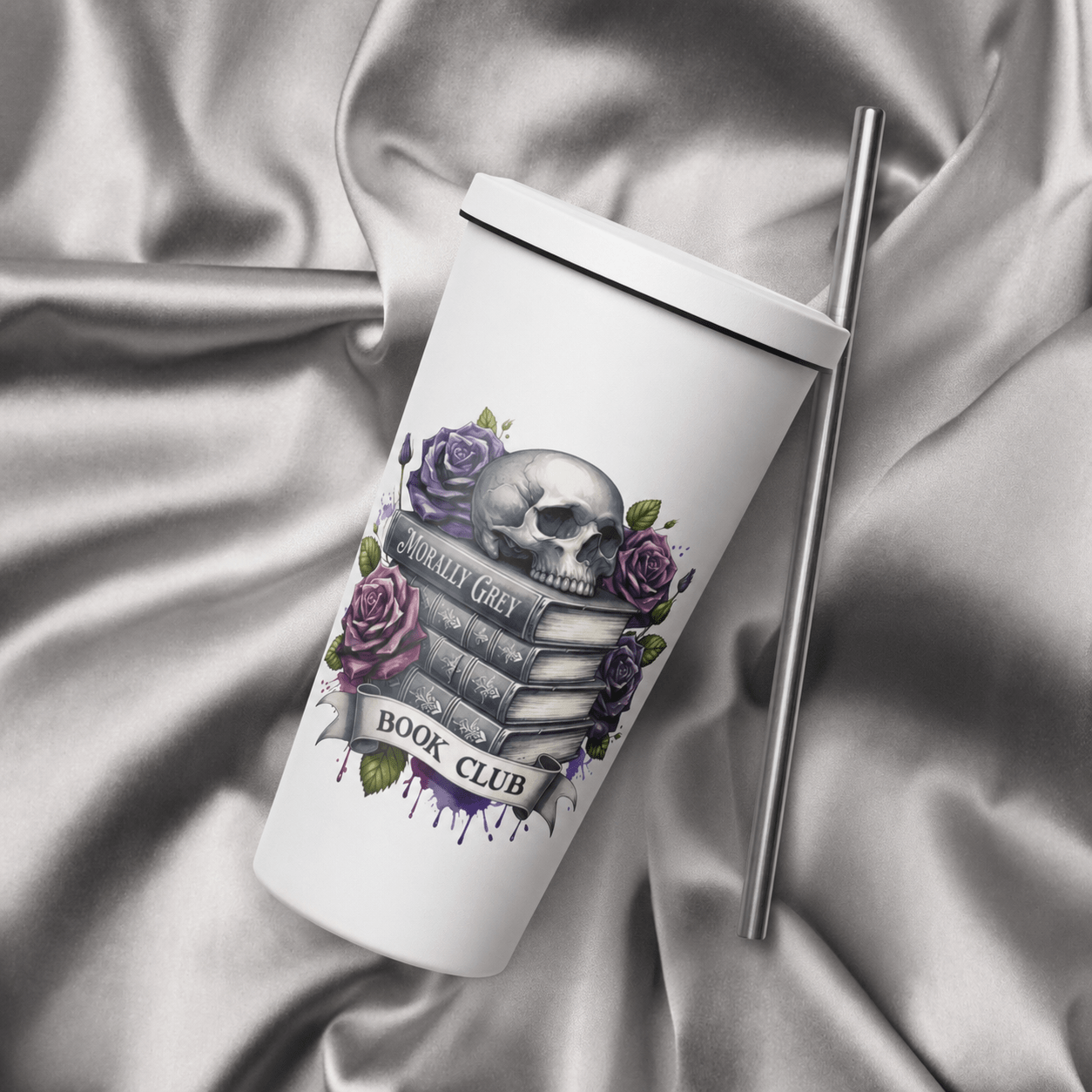 Skull & Roses Morally Grey Tumbler - DRINKWARE - TheSpinedLife