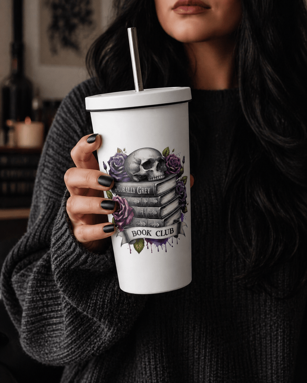 Skull & Roses Morally Grey Tumbler - DRINKWARE - TheSpinedLife