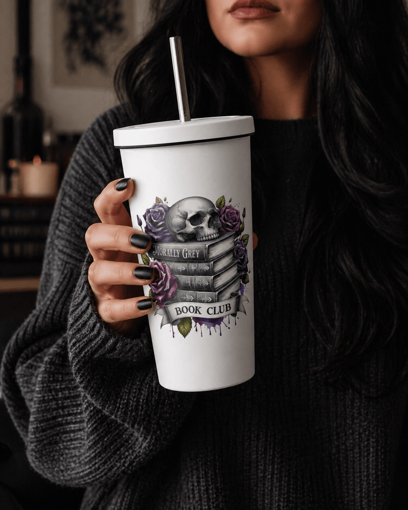 Skull & Roses Morally Grey Tumbler - DRINKWARE - TheSpinedLife