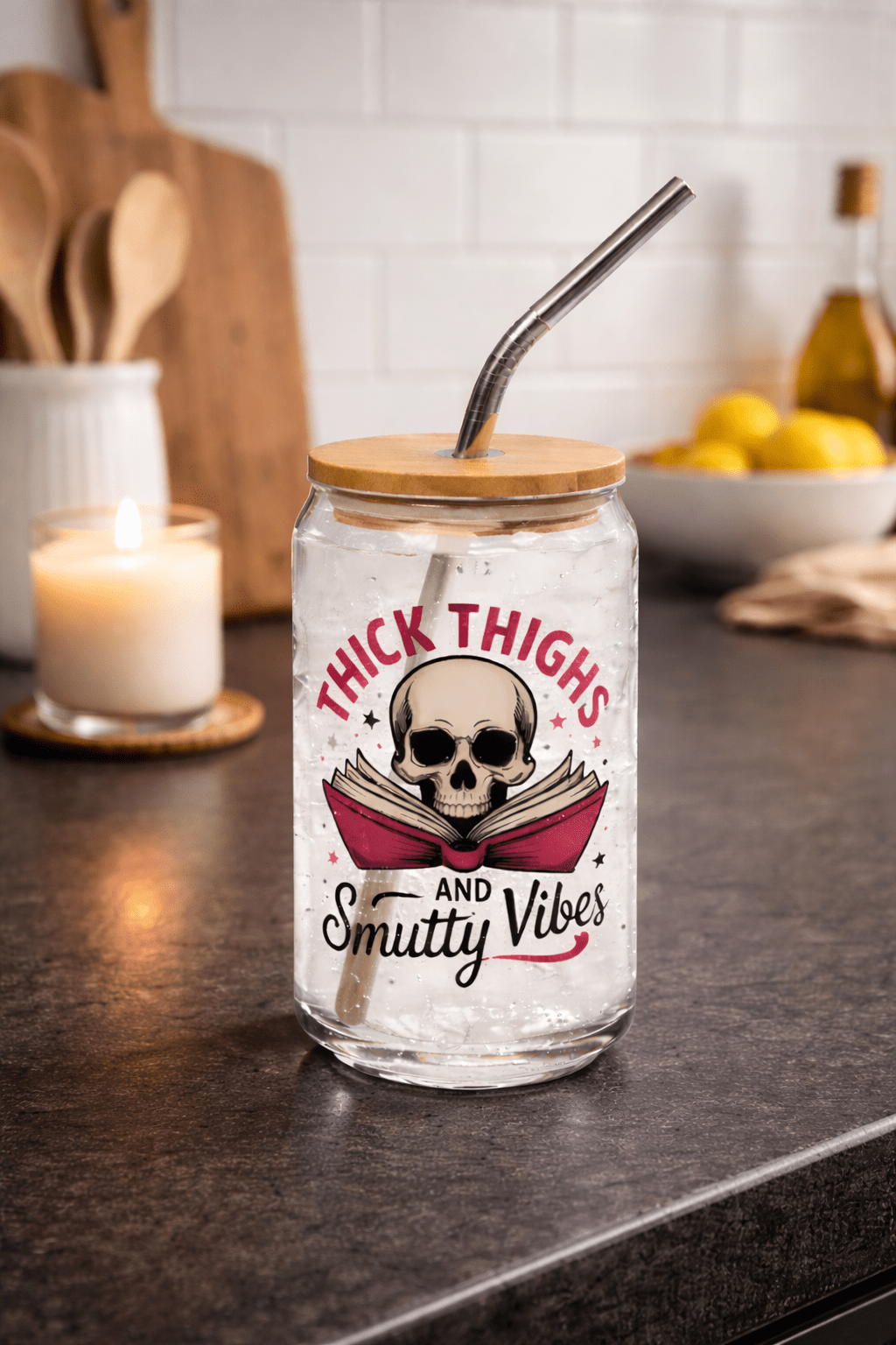 Thick Thighs and Smutty Vibes Glass Can - DRINKWARE - TheSpinedLife