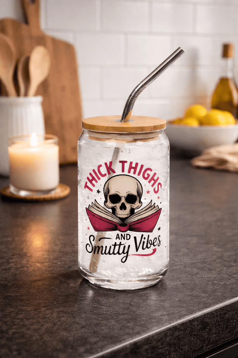 Thick Thighs and Smutty Vibes Glass Can - DRINKWARE - TheSpinedLife