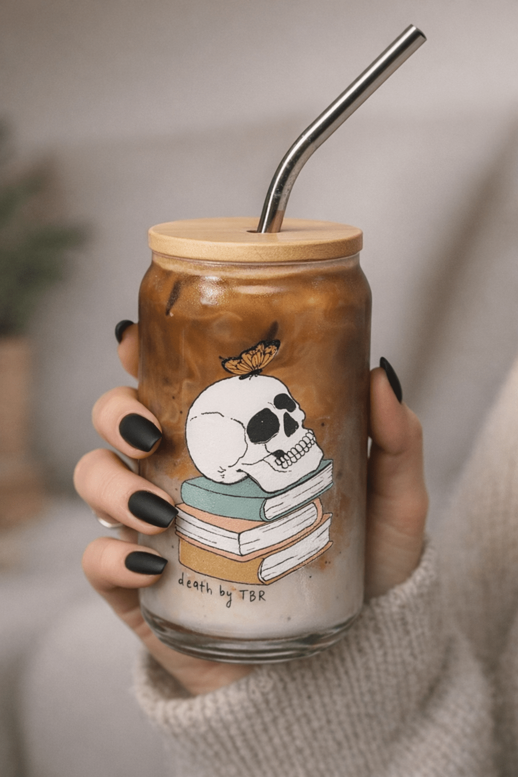 Death by TBR Glass Can Cup with Bamboo Lid & Straw - DRINKWARE - TheSpinedLife