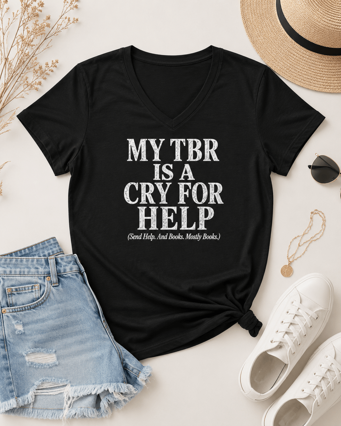 My TBR Is A Cry For Help V-Neck - T-SHIRT - TheSpinedLife