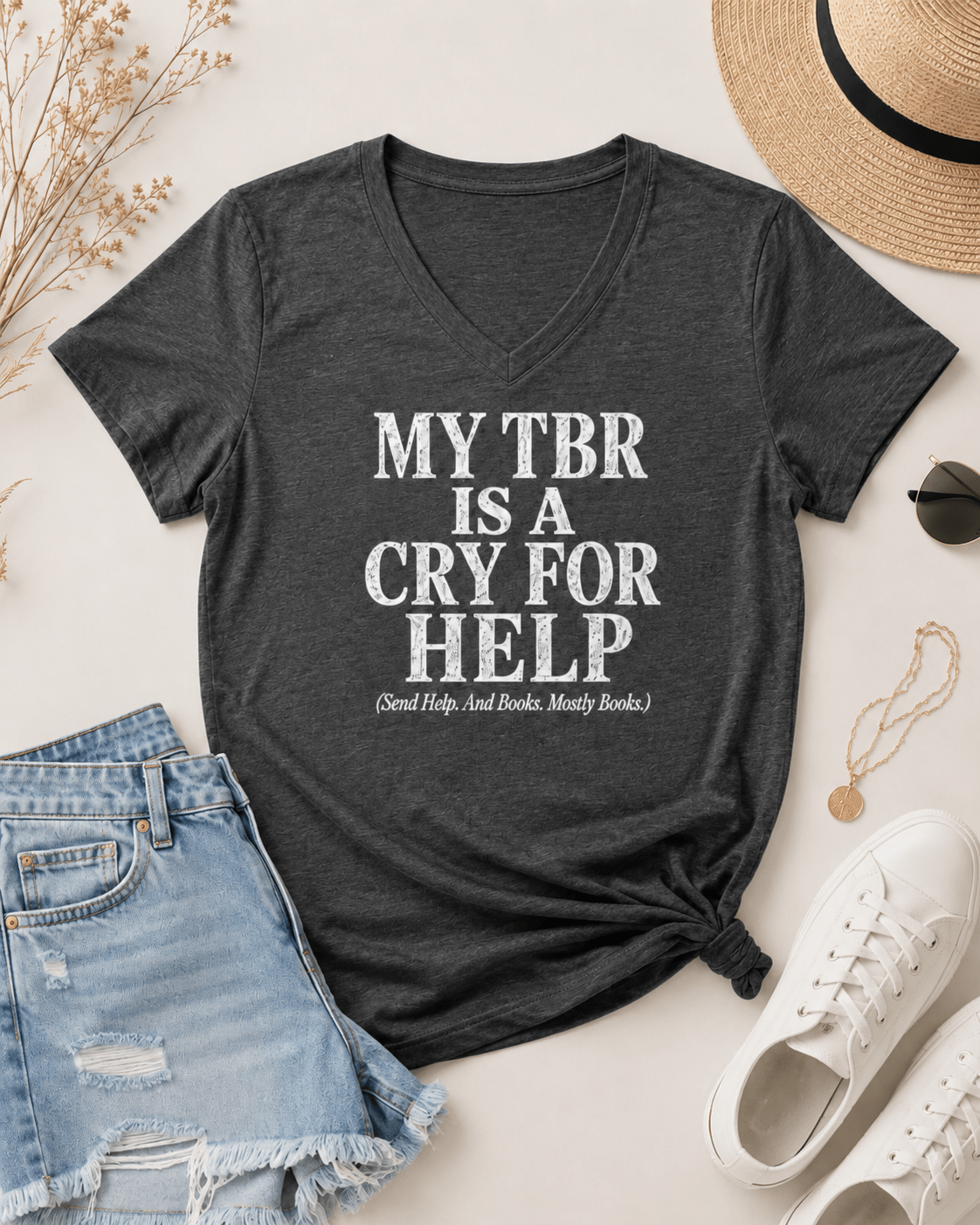 My TBR Is A Cry For Help V-Neck - T-SHIRT - TheSpinedLife