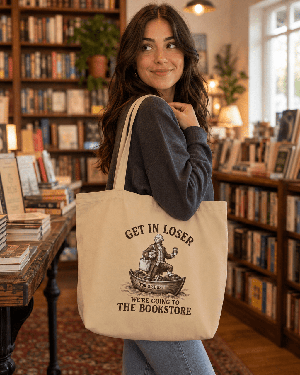Get In Loser, We're Going to the Bookstore Large Organic Tote - Tote Bag - TheSpinedLife