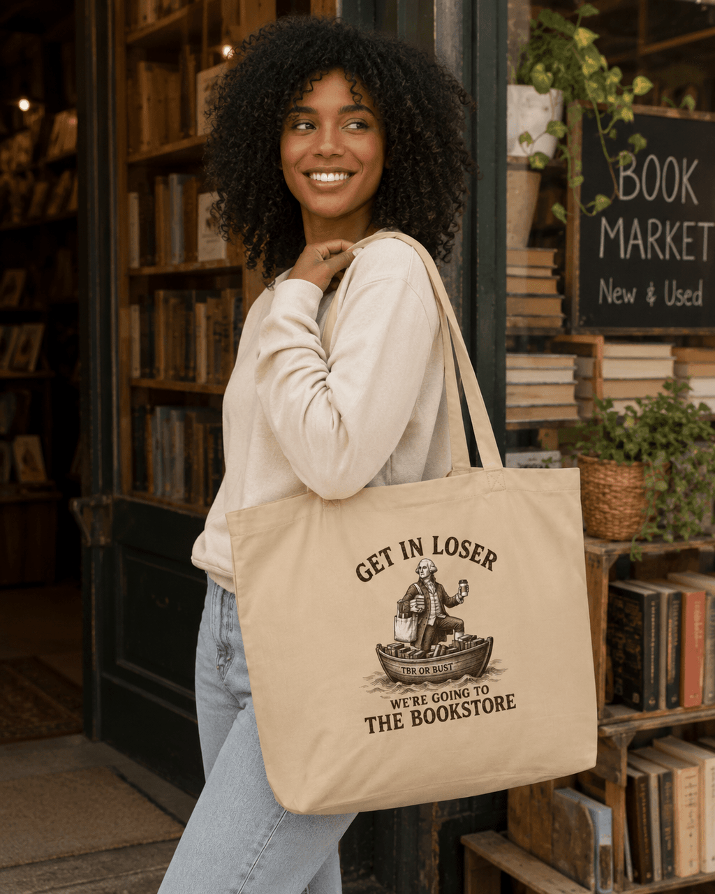 Get In Loser, We're Going to the Bookstore Large Organic Tote - Tote Bag - TheSpinedLife