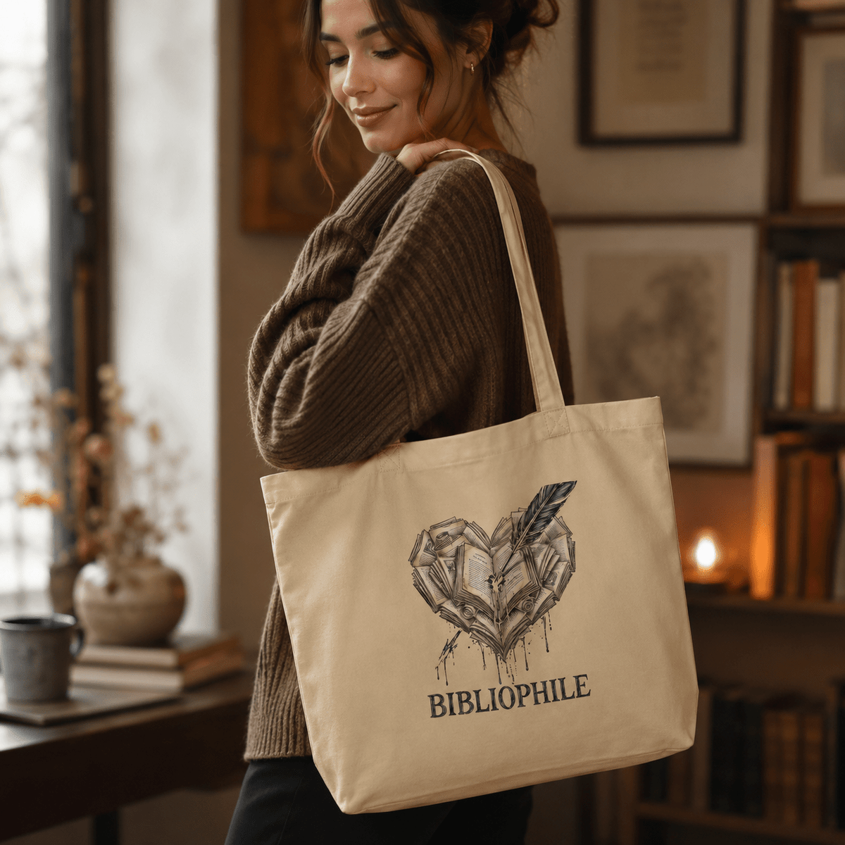 Bibliophile Large Organic Cotton Tote Bag - Tote Bag - TheSpinedLife